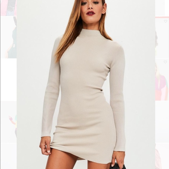 Missguided Dresses & Skirts - Missguided beige high neck sweater dress new tags